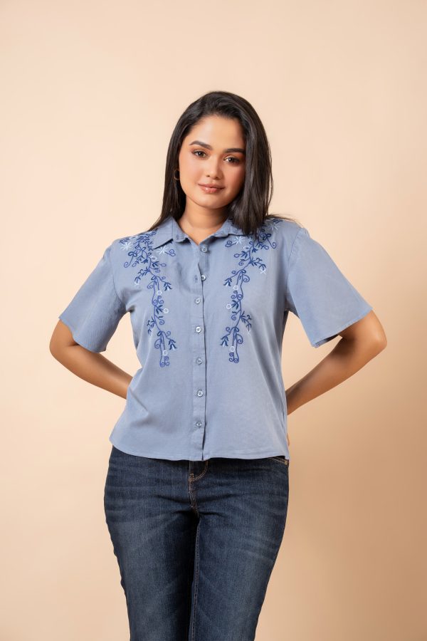 Floral Embroidered Button Down Shirt Blouse - Image 2
