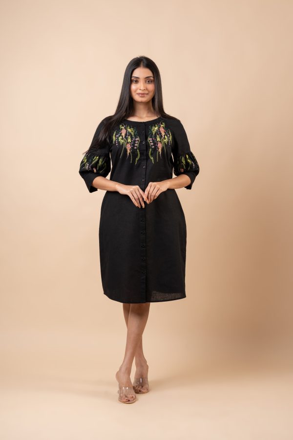 Floral Embroidery Detail Button-Down Short Dress - Image 4