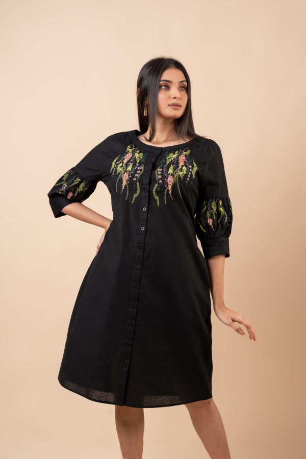 Floral Embroidery Detail Button-Down Short Dress - Image 3