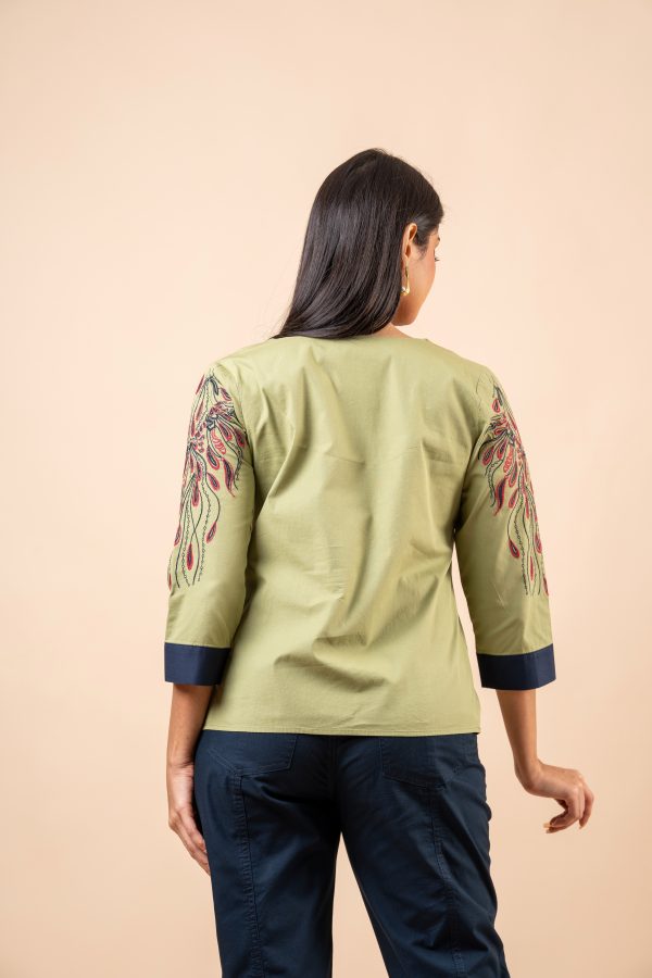 Two-Tone Embroidered Notch Necked Top - Image 5