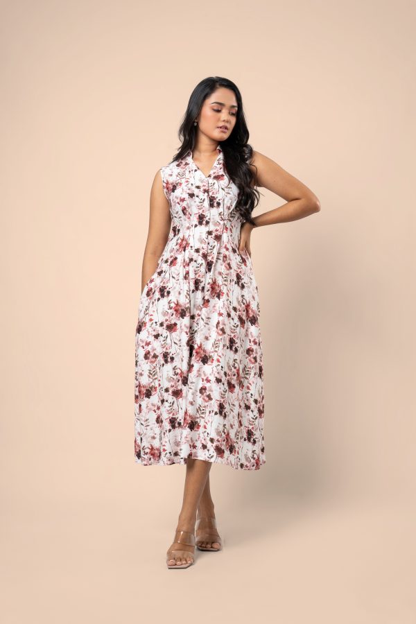 Floral Patterned Sleeveless Button-Down Midi Dress - Image 4