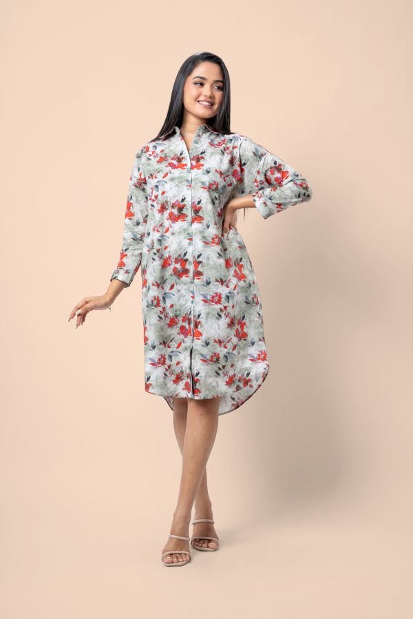 Floral Patterned Curved Hem Short Dress - Image 3