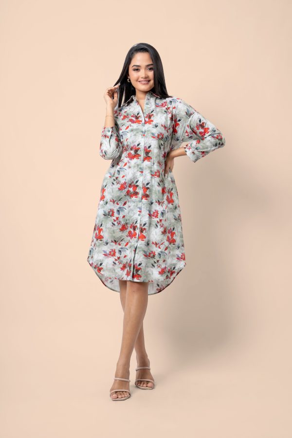 Floral Patterned Curved Hem Short Dress - Image 4