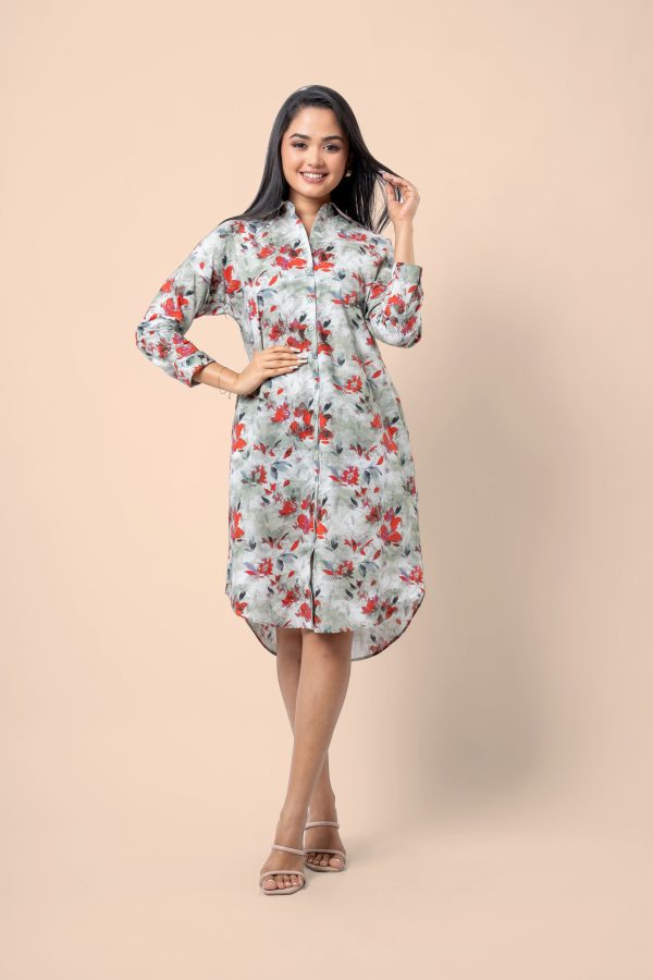 Floral Patterned Curved Hem Short Dress - Image 5