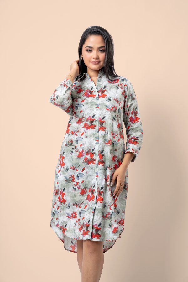Floral Patterned Curved Hem Short Dress - Image 2
