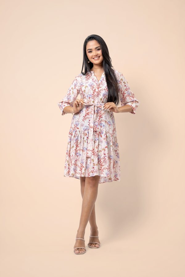 Floral Patterned Bottom Frilled Short Dress - Image 5