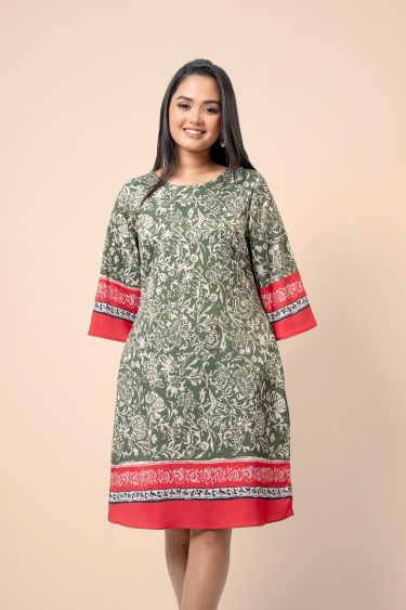 Floral Contrast Border Patterned Short Dress