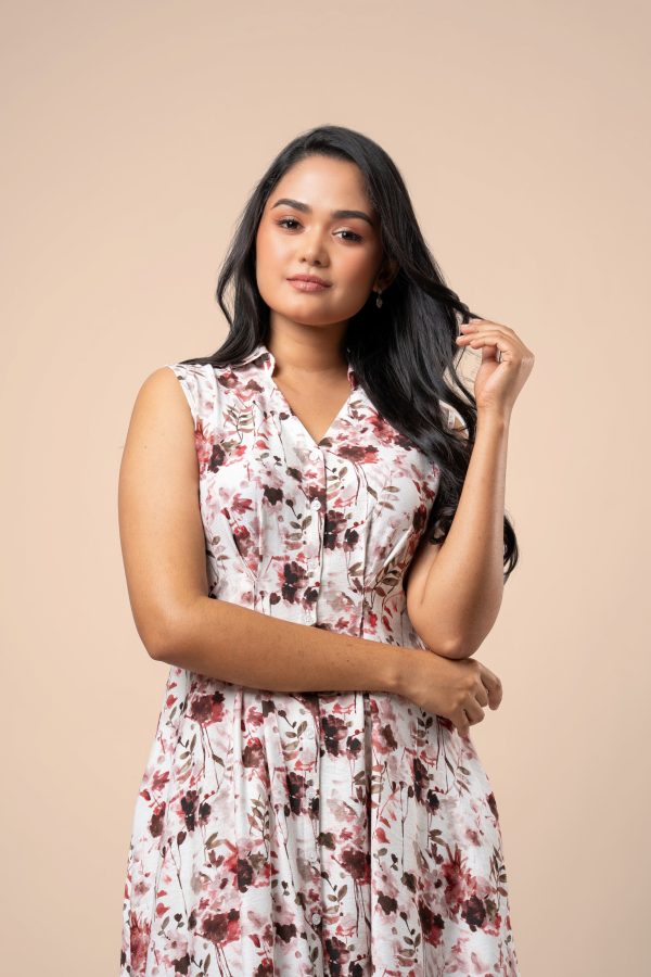 Floral Patterned Sleeveless Button-Down Midi Dress - Image 2