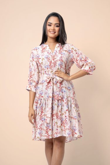 Floral Patterned Bottom Frilled Short Dress