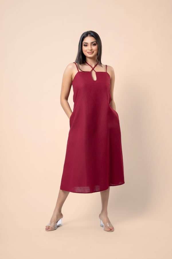 Neck Tie-Up Detailed Strappy Midi Dress - Image 2