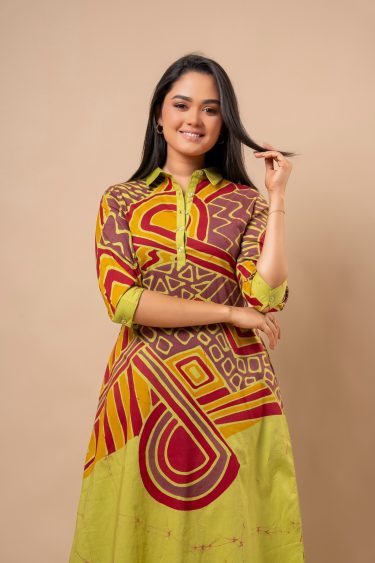 Geometric Abstract Patterned Batik Maxi Dress
