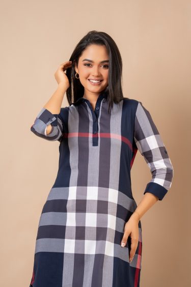 High-Low Detailed Gingham Short Shirt Dress
