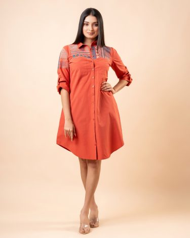 Embroidery Detail Short Shirt Dress