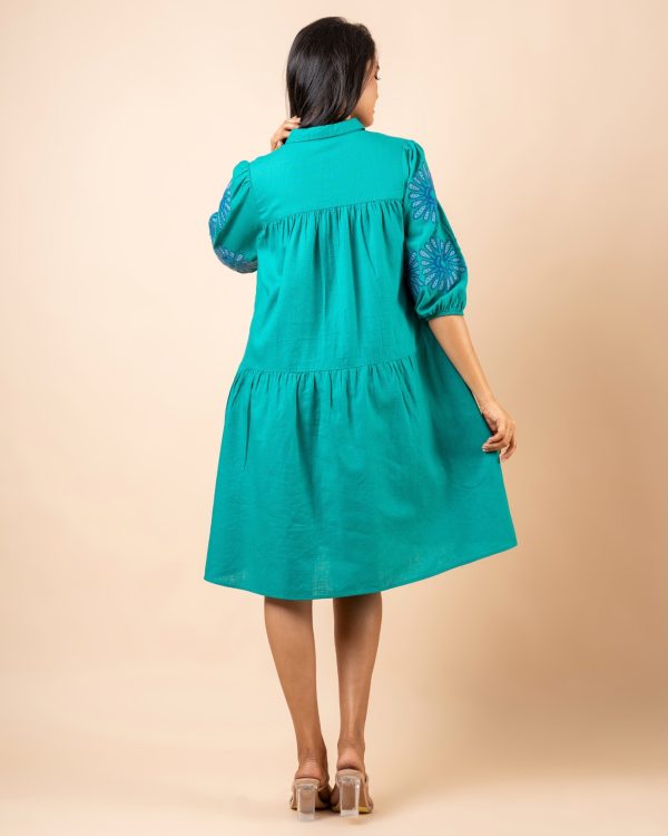 Front Gathered Embroidery Short Dress - Image 6