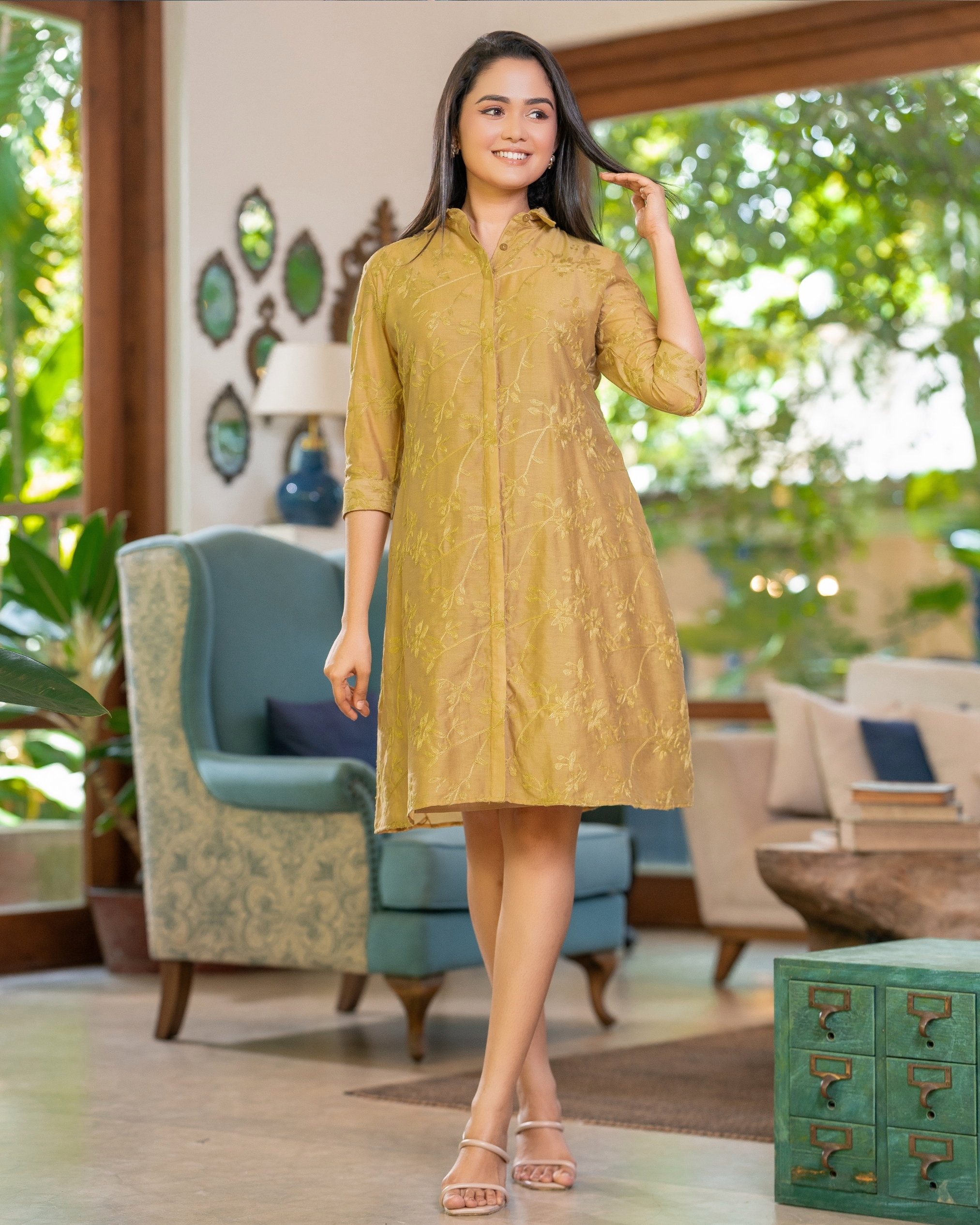 Floral Embroidered Short Shirt Dress - Image 5