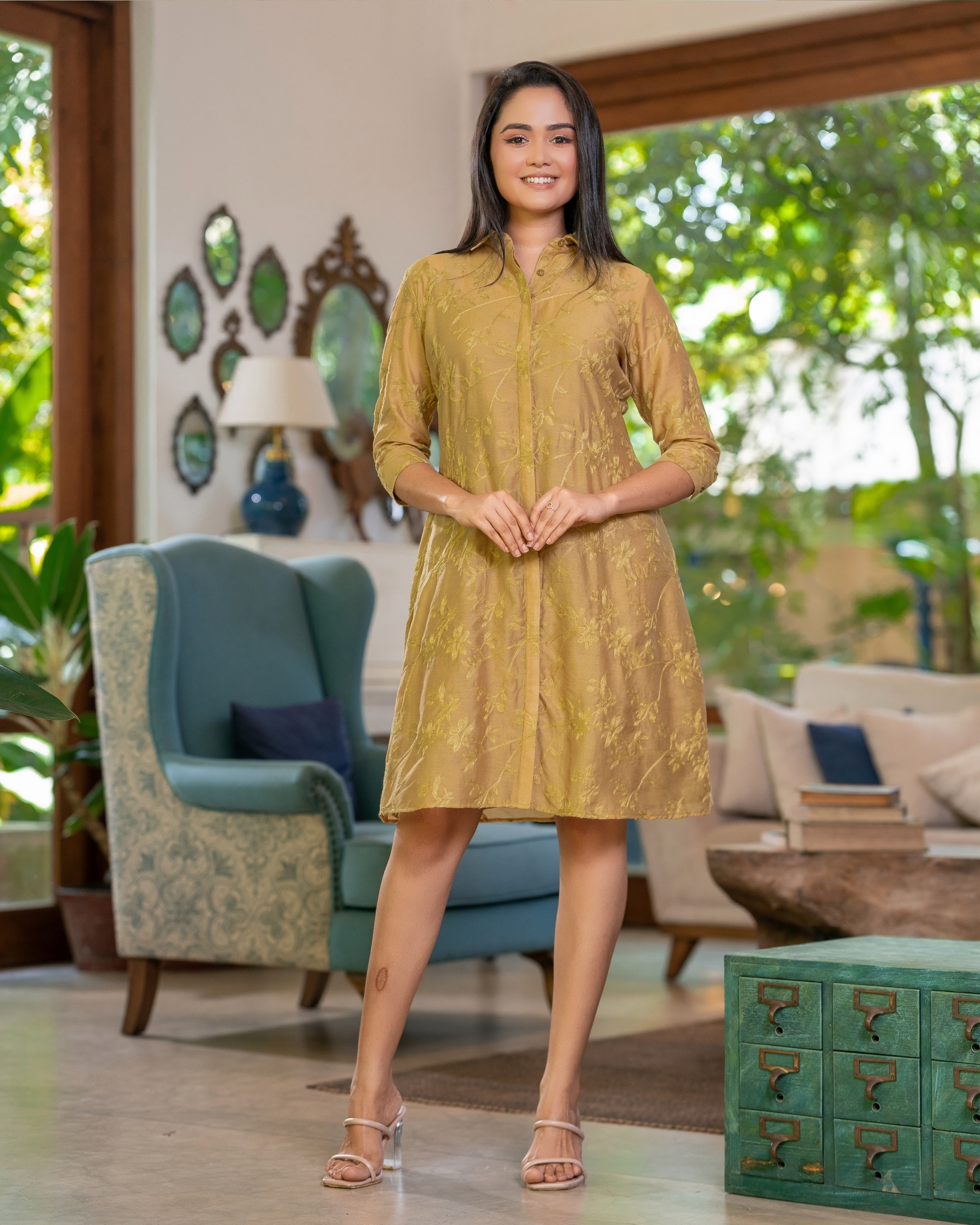 Floral Embroidered Short Shirt Dress - Image 4