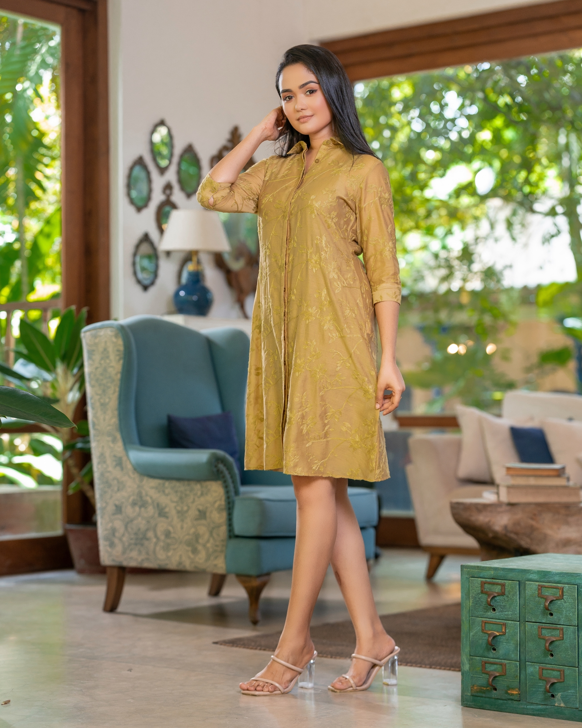 Floral Embroidered Short Shirt Dress - Image 3