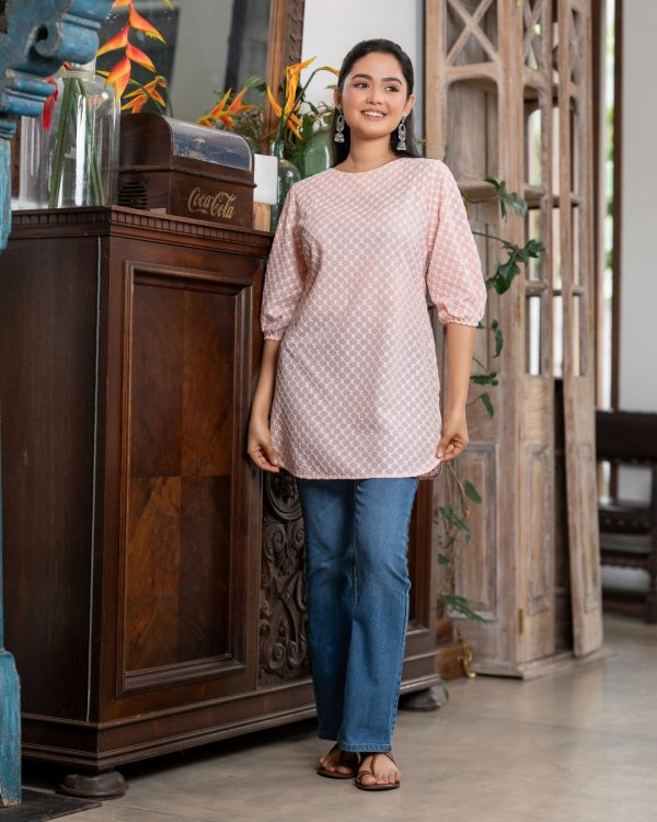 Puff Sleeve Curved Hem Kurta Top - Image 4