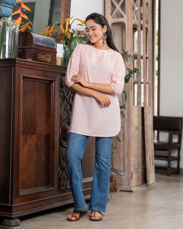 Puff Sleeve Curved Hem Kurta Top - Image 5