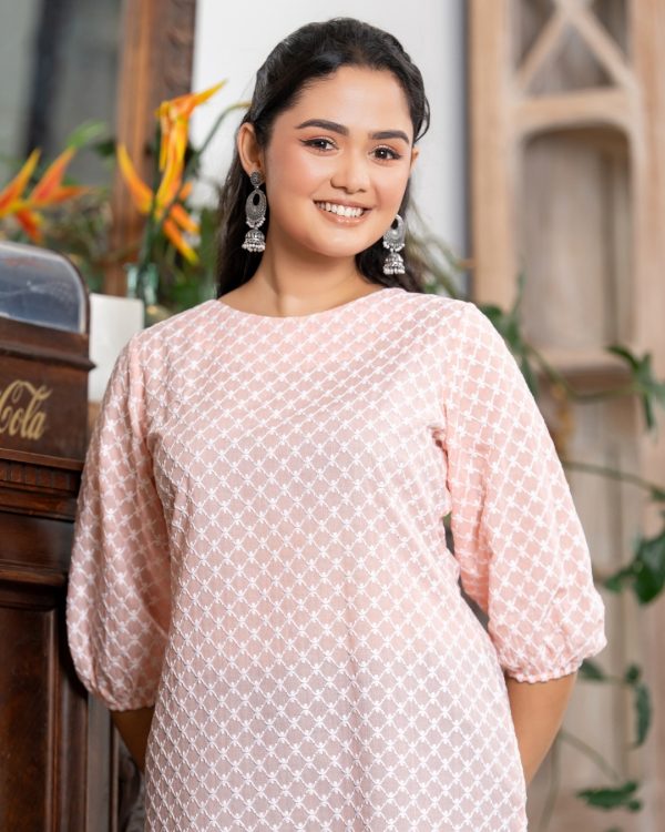 Puff Sleeve Curved Hem Kurta Top