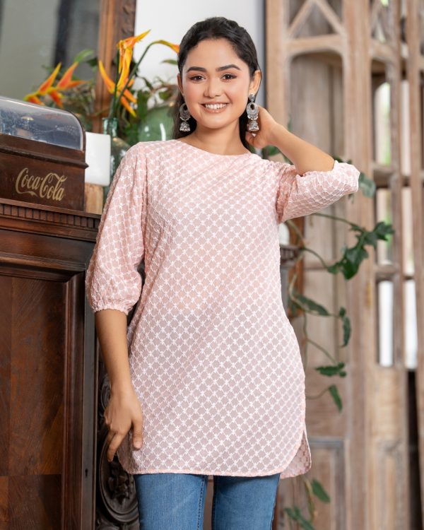 Puff Sleeve Curved Hem Kurta Top - Image 2