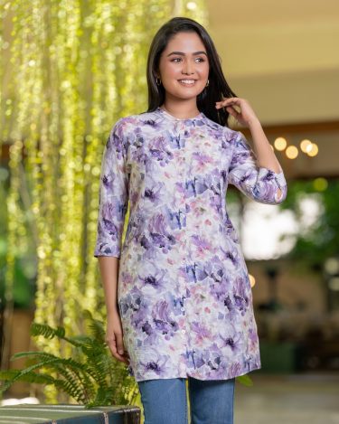 Watercolour Floral Patterned Kurta Top
