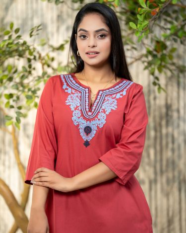 Embroidery Detail Notch Neck Short Dress