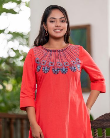 Embroidery Detail High-Low Hem Short Dress