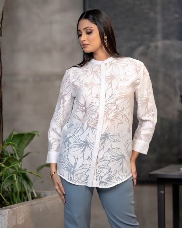 Chinese Collar Hidden Button Placket Detail Top