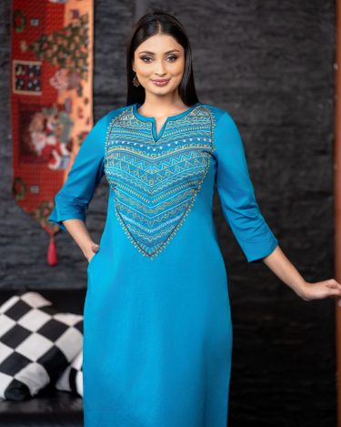 Geometric Embroidery Detail Midi Dress