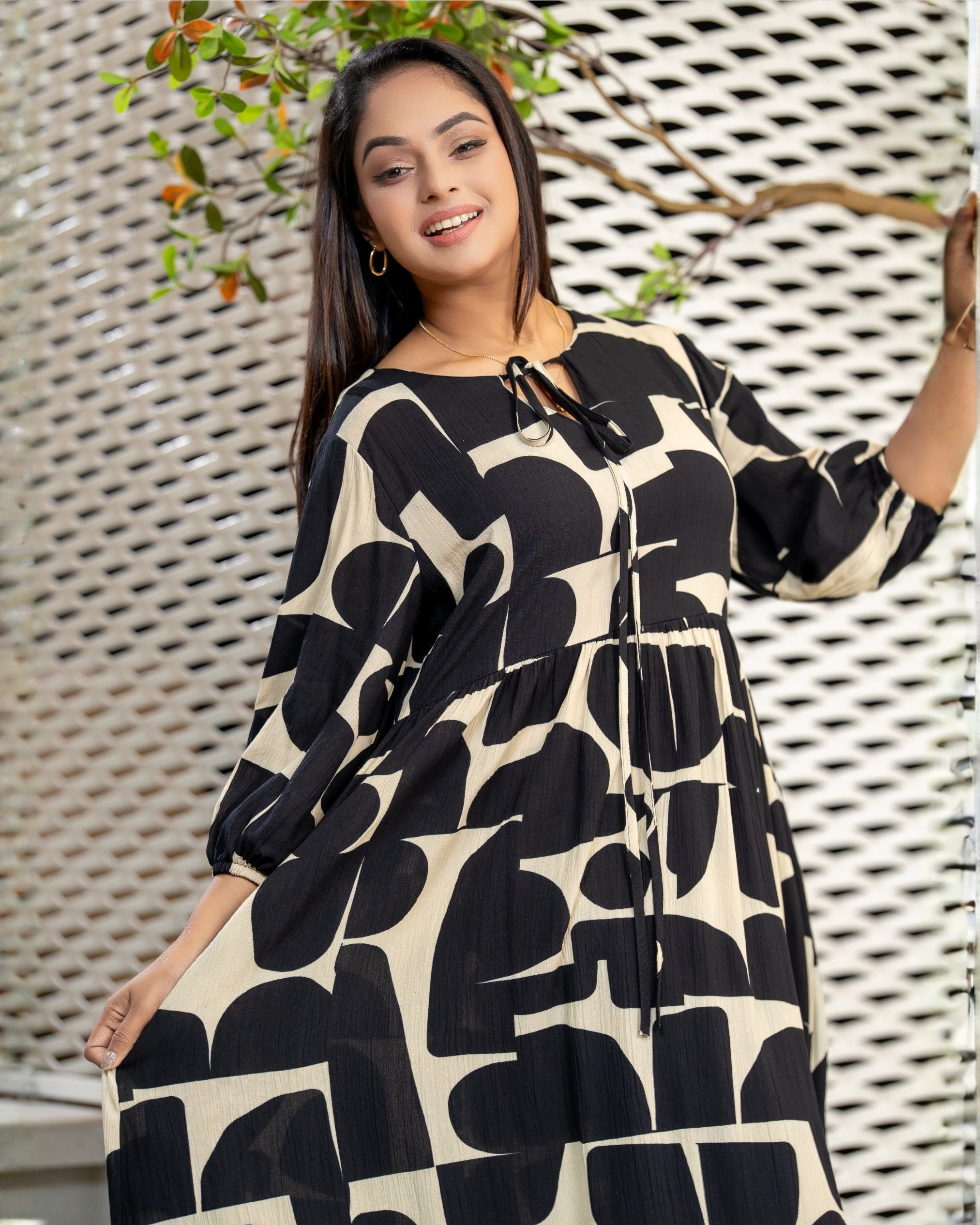 Puff Sleeve Tie-up Detail Maxi Dress - Image 2