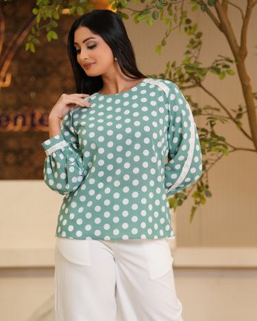 Lace Detailed Polka Dot Top
