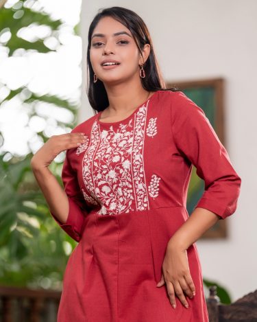 Floral Embroidery Curved Hem Detail Midi Dress