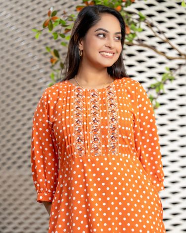 Pintuck Detail Embroidered Midi Dress