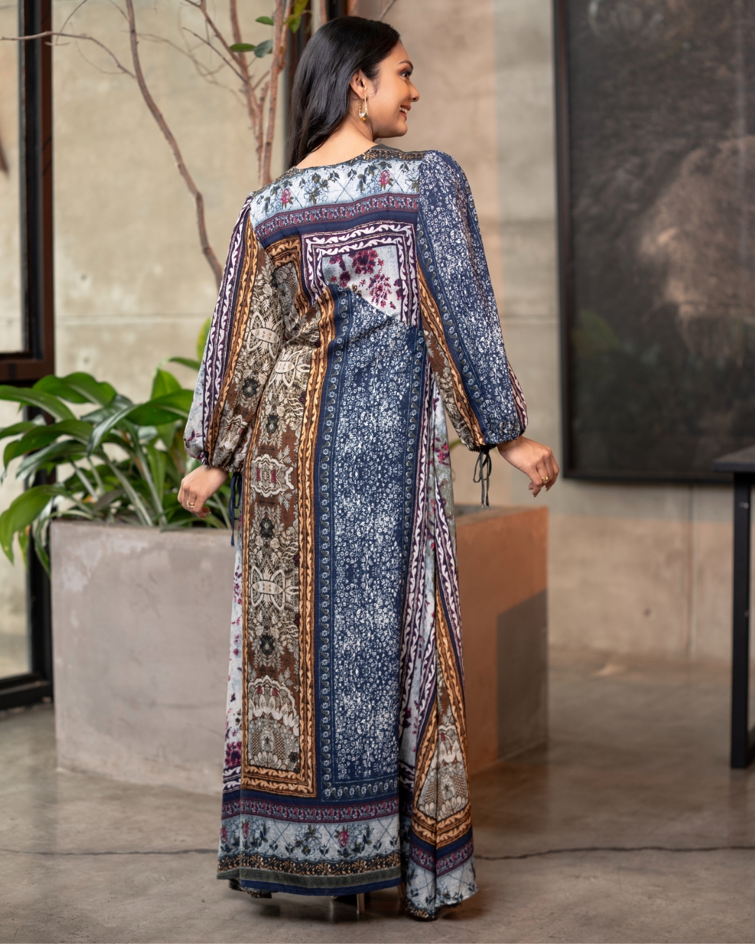 Geo-Floral Patterned Empire Lined Maxi Dress - Image 6