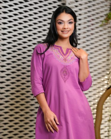 Notch Detail Neckline Embroidery Short Dress