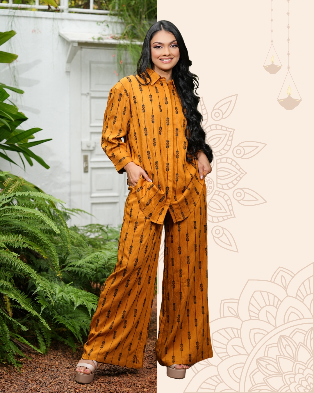 Embroidered Button-Down Kurta Top and Pant Set - Image 3