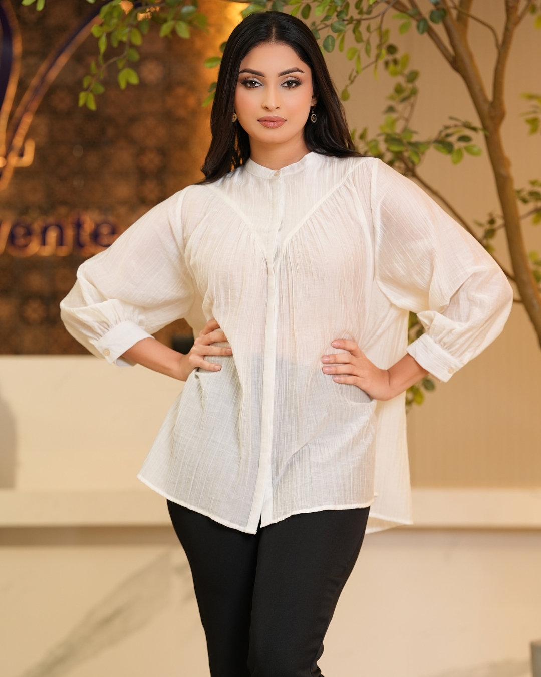 V-Yoke Detail Loose Fitted Blouse