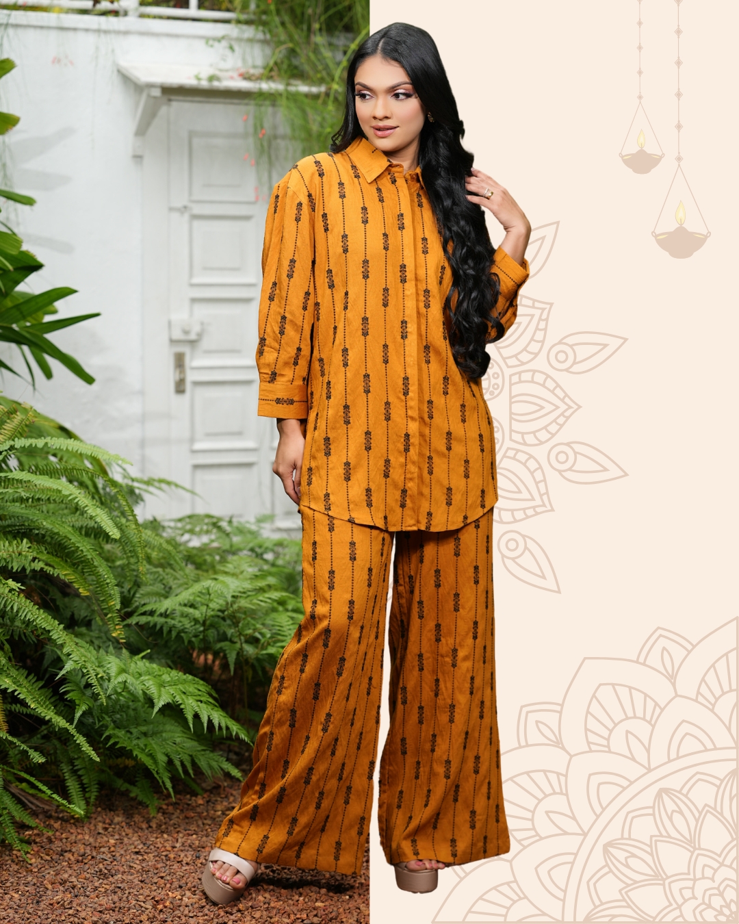 Embroidered Button-Down Kurta Top and Pant Set - Image 5