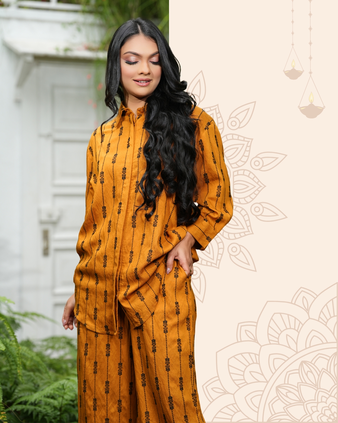 Embroidered Button-Down Kurta Top and Pant Set - Image 2