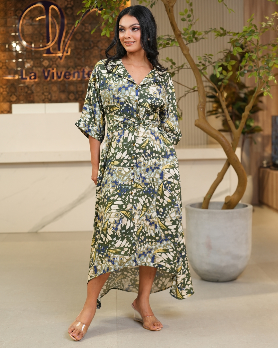 Waist Twist Detail High-Low Hem Midi Dress - Image 5