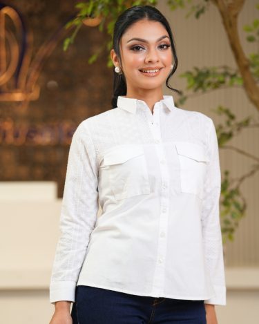 Double Pocket Detailed Cutlawn Mixed Shirt