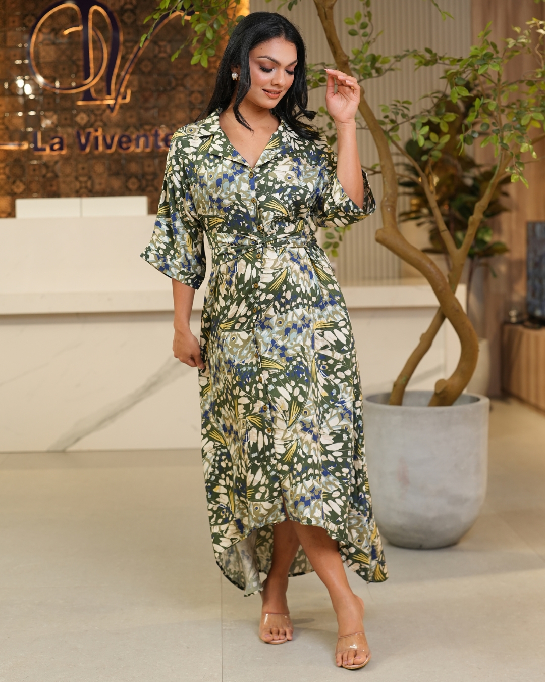 Waist Twist Detail High-Low Hem Midi Dress - Image 3