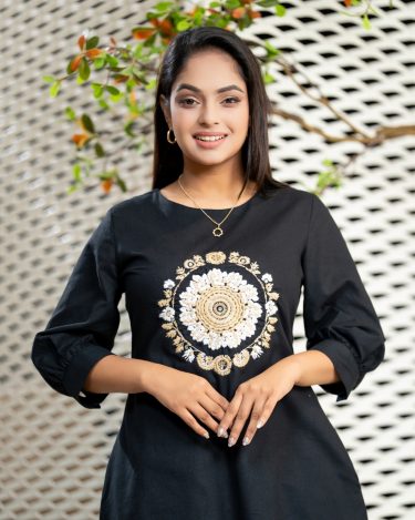 Mandala Embellished Round Neckline Short Dress