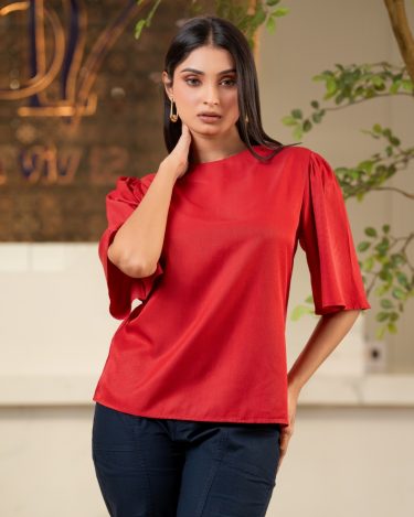 Boat Neck Bell Sleeve Blouse