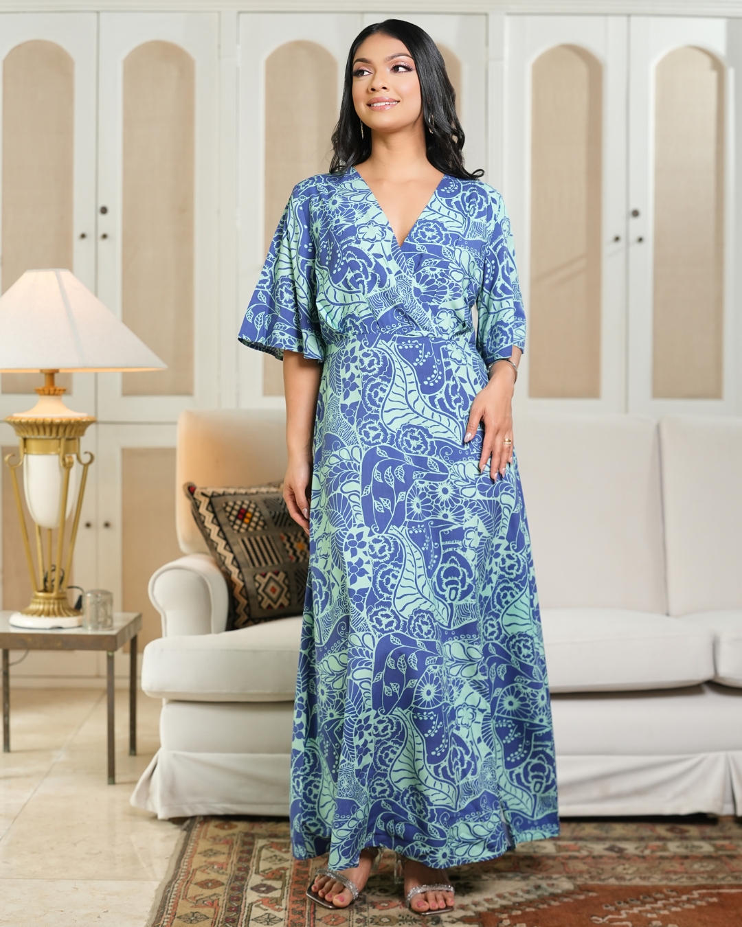 Botanical Patterned Crossover Detail Maxi Dress - Image 2