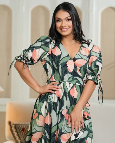 Floral Patterned Front Crossover Detail Maxi Dress