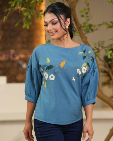 Floral Embroidered Drop Shoulder Blouse