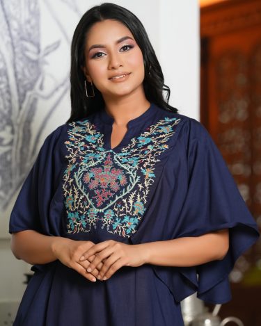 Cape Sleeve Embroidered Short Dress