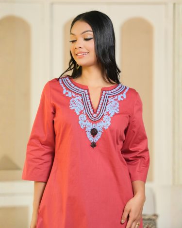 Embroidery Detail Notch Neck Short Dress